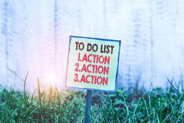 Conceptual hand writing showing To Do List 1Action 2Action 3Action. Concept meaning putting day...