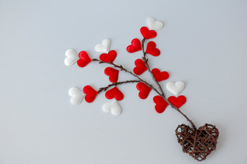 Twig with red hearts.  Valentine's Day