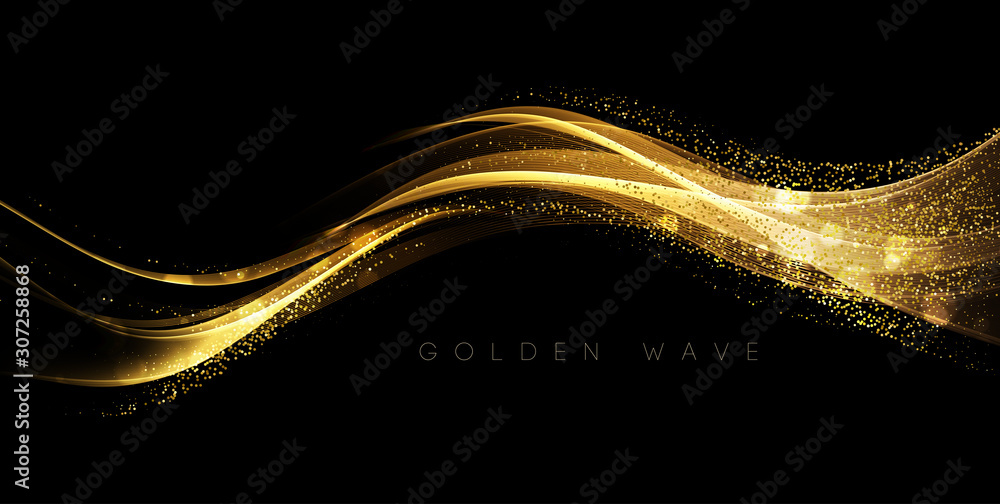 Poster Abstract shiny color gold wave design element