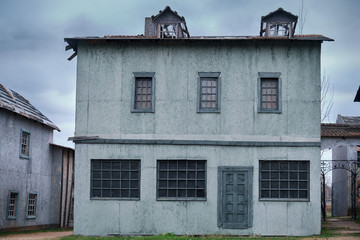 Retro house with large windows in the style of European architecture of the 18-19th century