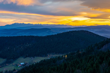 Mountains Tatry in the background at sunset
