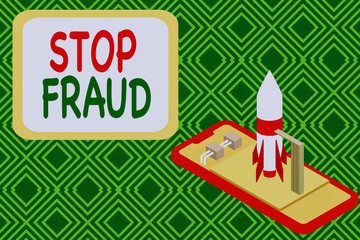 Conceptual hand writing showing Stop Fraud. Concept meaning campaign advices showing to watch out thier money transactions Launch rocket lying smartphone Startup negotiations begin