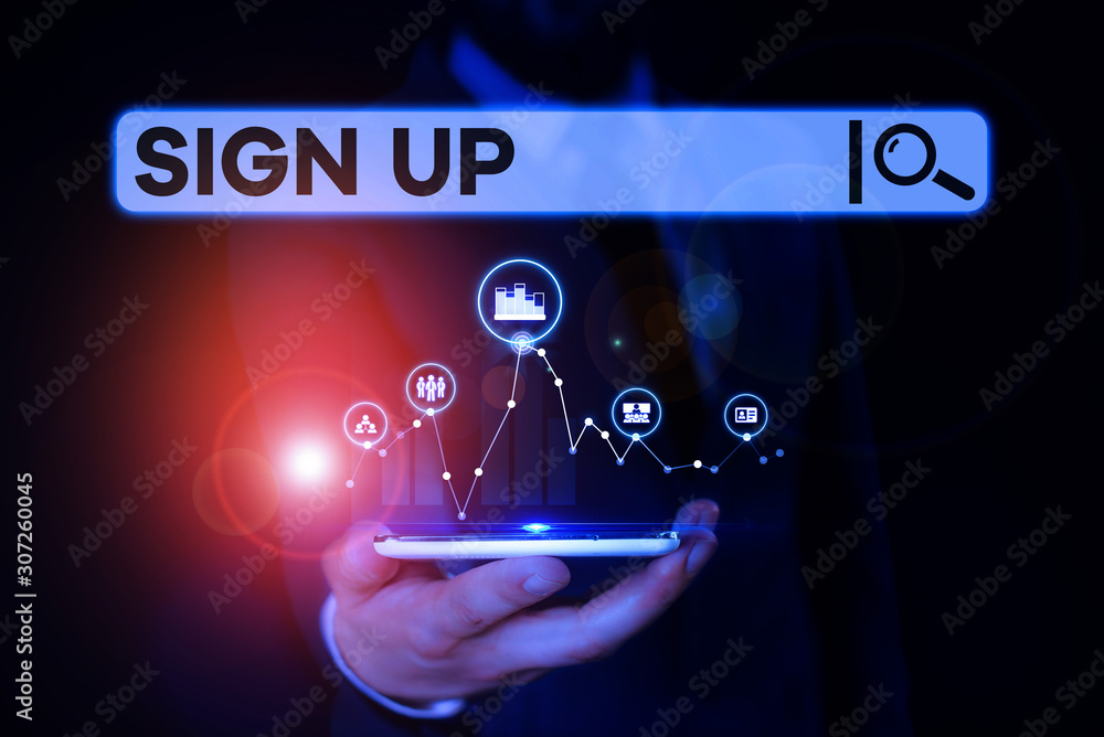 Aufkleber conceptual hand writing showing sign up. concept meaning use your information to register in website