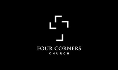 Obraz premium four corners cross with church religious christian logo design template