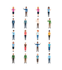 cartoon women and men standing icon set