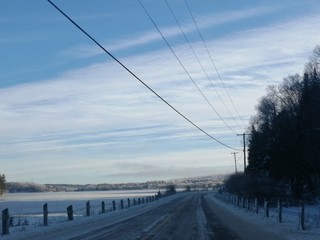 Frozen lake in winter wonderland