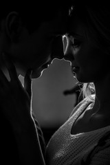 Sensual black and white photo of  couple in love. Close-up