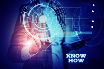 Word writing text Know How. Business photo showcasing The process to learn of doing things you will do for the first time Woman wear formal work suit presenting presentation using smart device