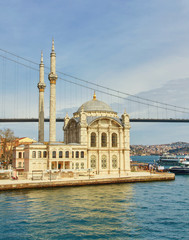 Fototapeta na wymiar a beautiful view of Ortakoy Mosque and Bosphorus bridge in Istanbul,