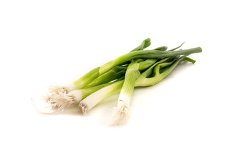 organic spring onion, scallion, stalks on white background