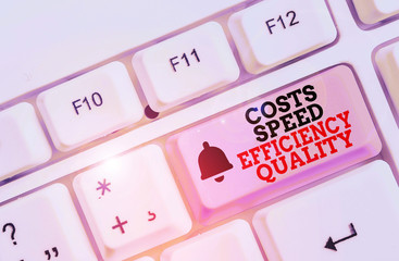 Writing note showing Costs Speed Efficiency Quality. Business concept for Efficient operation...
