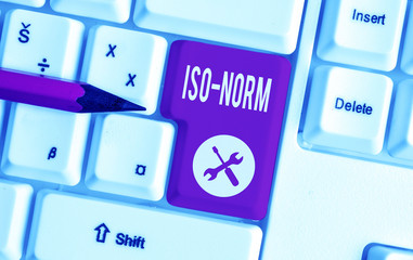 Text sign showing Iso Norm. Business photo showcasing An accepted standard or a way of doing things...