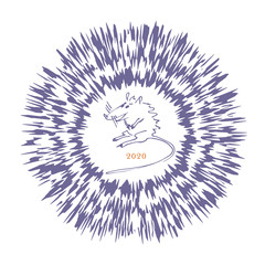 Happy New Year 2020: Greeting card with star, snowflake and rat, Chinese New Year symbol of 2020. Unique decorative artwork can be used as background, fabric pattern, sign, logo, poster, wallpaper