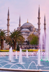 Fototapeta na wymiar fountain on the background of the Mosque