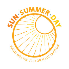Sun. Summer. Day. Hand drawn sun vector illustration. Sun with rays sketch drawing. Sunny day icon.