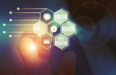 Text sign showing Turn Your Weaknesses Into Strengths. Business photo showcasing work on your...