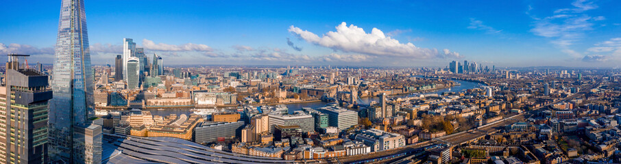 Beautiful London aerial view. Narrow streets, classical houses and traditional Britain. Panorama of London.