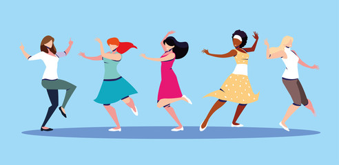 scene of women in dance pose, party, dance club