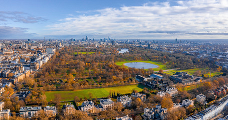 Beautiful aerial panoramic view of the Hyde park in London, United Kingdom.