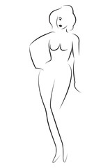 Black contour of Standing beautiful woman in the shower