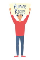 young man with human rights label character