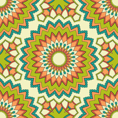 Decorative colorful ethnic seamless pattern for fabric or wrapping in oriental style. Hand drawn illustration