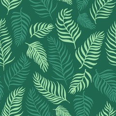 Neo mint vector pattern with palm dypsis leaves on dark background. Seamless summer palm vector dypsis tropical design.