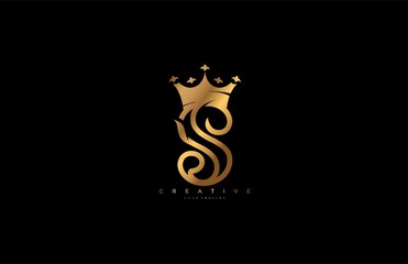 Letter S Linked Monogram Crown King Logotype - obrazy, fototapety, plakaty