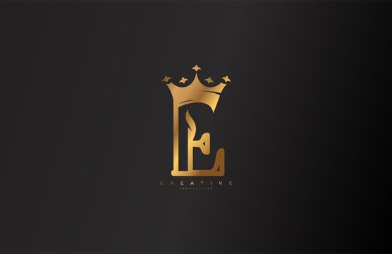 Letter E Linked Monogram Crown King Logotype