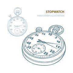 Stopwatch. Stopwatch hand drawn vector illustration isolated on white background. Stopwatch sketch drawing. Part of set.