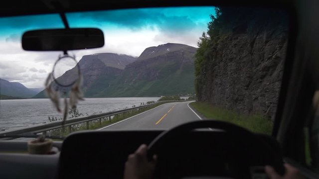 woman driving an old van