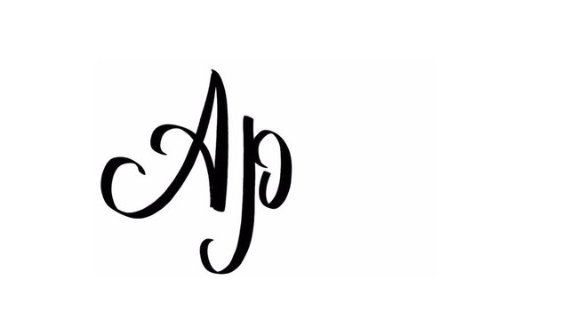 The word April is written in black on white background - brush calligraphy