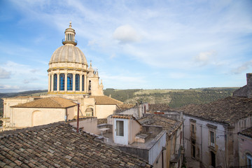 Street, church and old buildings of Ragusa Ibla, Sicily Italy