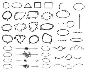 Set of different shapes. Abstract arrows. Hand drawn speech bubbles. Abstract signs © mikabesfamilnaya