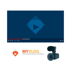 Video player interface illustration. Video player and digital camera. Video content concept set.