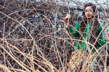 young pretty woman in park happy smiling, lifestyle people concept outside
