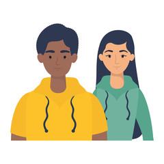 young interracial couple avatars characters