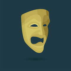 Theatrical mask. Tragedy mask illustration. Part of set.