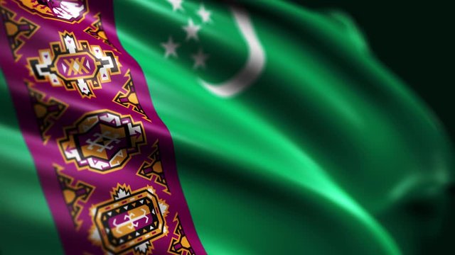 3d render. Flag of Turkmenistan flies in the wind. Seamless loop.