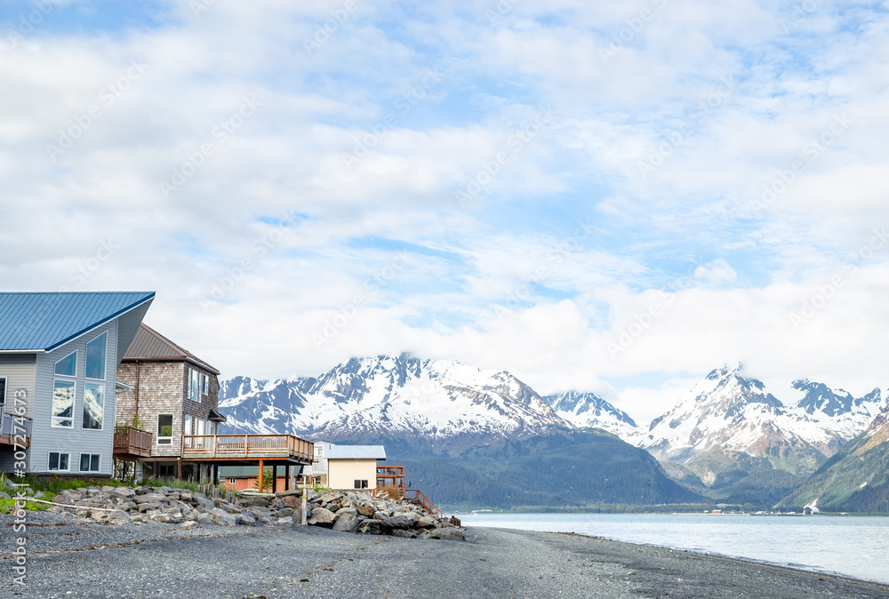 Wall mural homes along the coast in seward, alaska