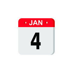 January 4 Calendar Daily Icon. Illustration Emblem. Element of Design for Decoration Office Documents and Applications. Logo of Day, Date, Month and Holiday. New Year.