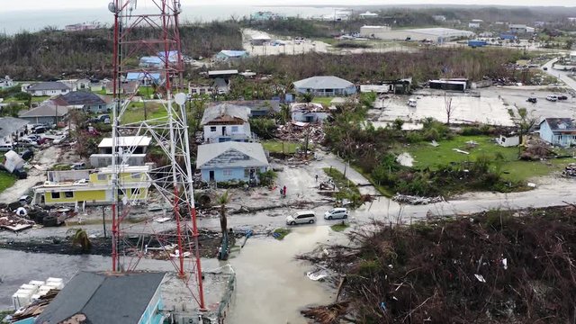 Drone Shot Of Destruction And Building Debris From Hurricane Dorian In The Bahamas