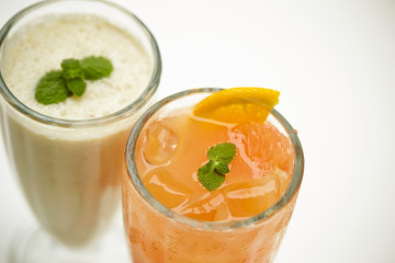 Orange and pink grapefruit juice with smoothie 