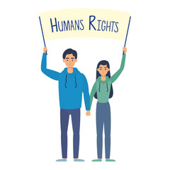 young lovers couple with human rights label