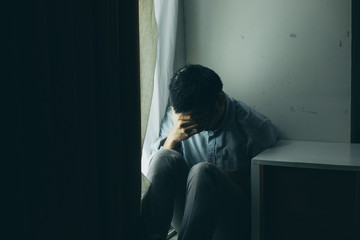 panic attacks alone young man sad fear stressful depressed emotion.crying begging help.stop abusing...