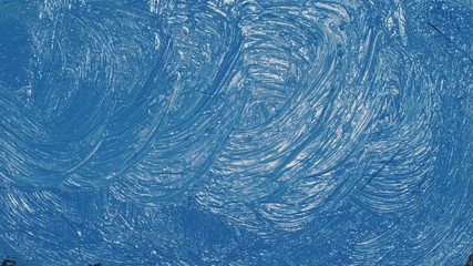 Artist copyist paint seascape with ship in ocean. Craftsman decorator draw as boat sail on blue sea with acrylic oil color. Draw finger, brush, knife palette. Indoor. Close up cinematic look.