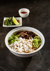 Vietnamese soup pho bo closeup