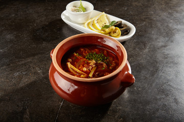 Solyanka soup close up