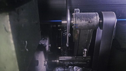 Sawmill circular saw machine. Manufacture of plastic water pipes to the factory. Process of making plastic tubes on the machine tool with the use of water and air pressure.