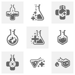 Set of Health Plus with Lab Logo Design Concept Vector Template. Icon Symbol